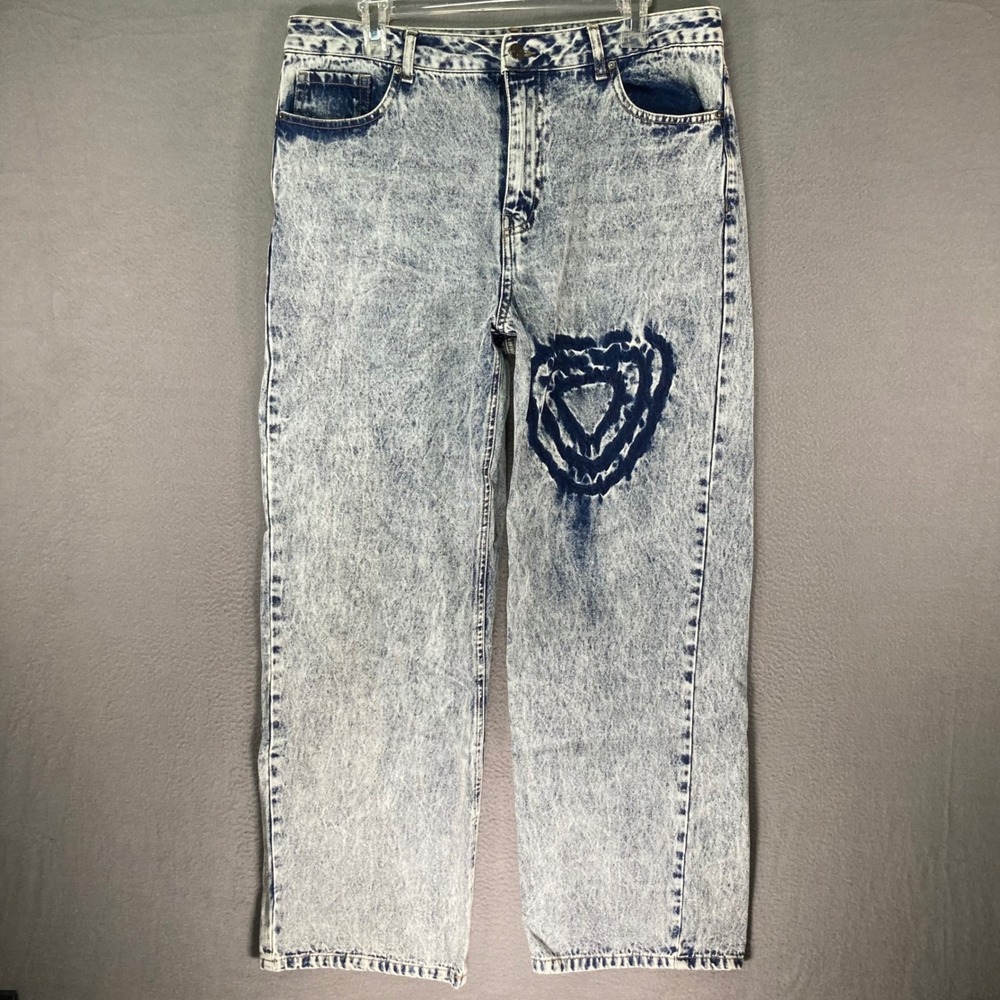 Forever 21 Premium‎ Mens Acid Wash Distressed Heart Jeans Size 31 90s Fit